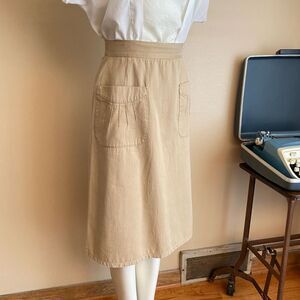 Vintage XS Tan Khaki Uniform Skirt Front Pockets Detailed Stitching Pinup